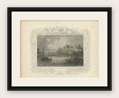 Antique engraving of Windsor Castle on the Thames, Berkshire, Tombleson, c.1832, shown framed