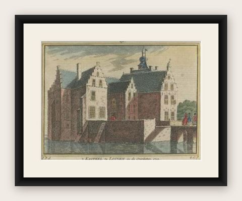 Antique Print of Loenen Castle in the Netherlands, 1750, shown framed