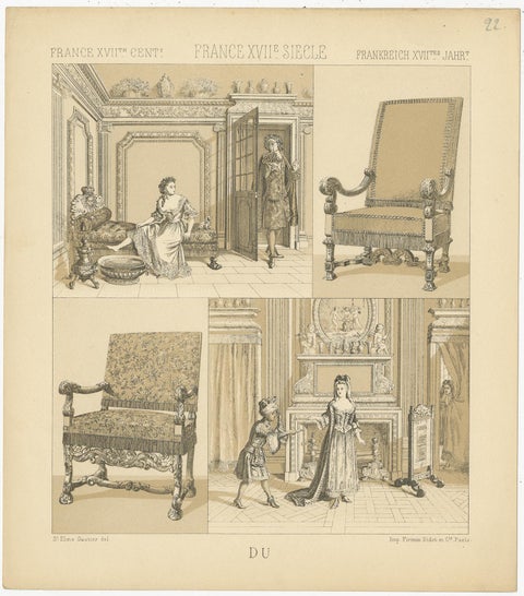 Pl. 22 Antique Print of French XVIIth Century Furniture by Racinet, circa 1880, view 4