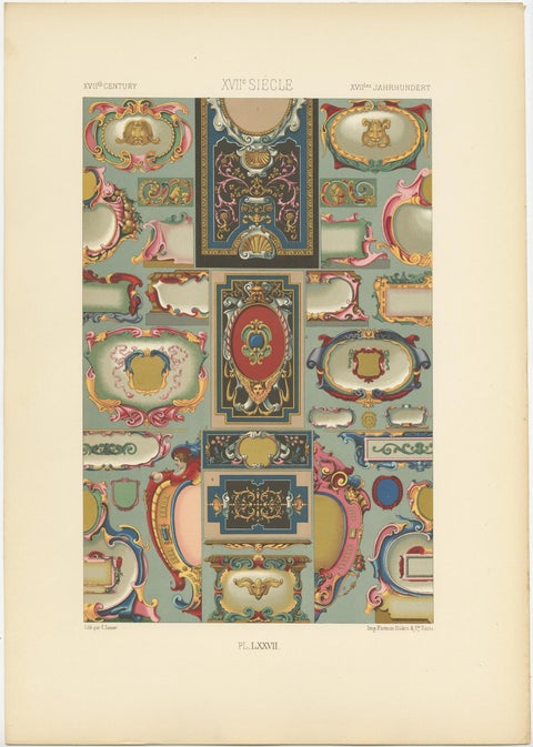 Pl. 77 Antique Print of 17th Century Ornaments by Racinet, 'circa 1890', view 2