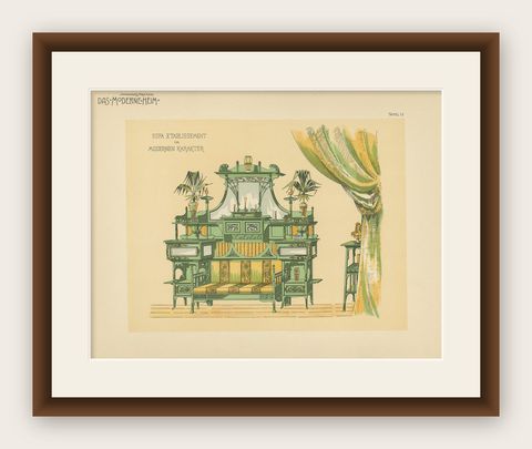 Pl. 12 Antique Print of a Sofa and Furniture by Kramer, circa 1910, shown framed