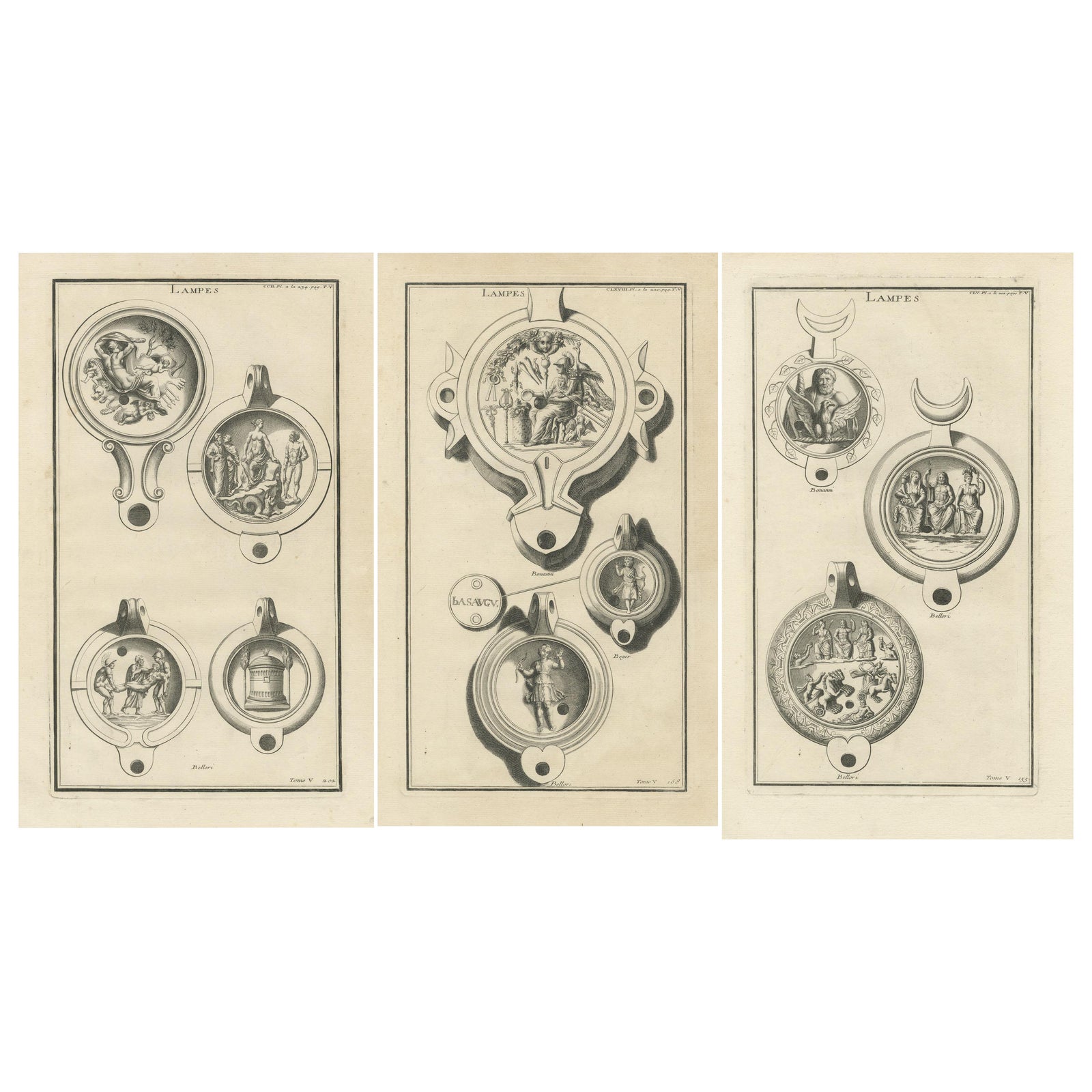 Original Classical Lamp Engravings: Montfaucon's Collection, Published in 1722