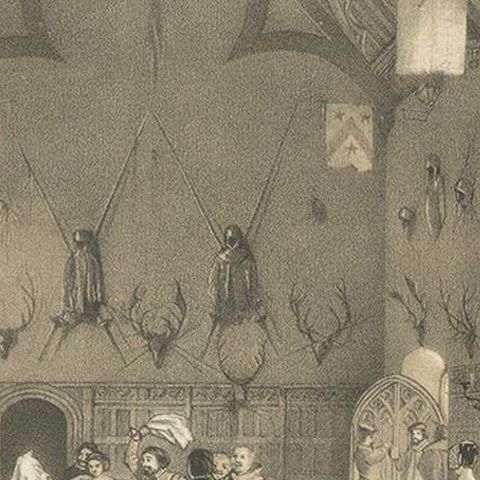 Antique Print of the Great Hall of Athelhampton House by Nash, circa 1870, close-up 2