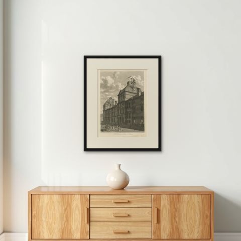 Antique Louvre Museum Entrance Engraving, Paris Architectural View, French, 1803, shown framed on a wall, true to size