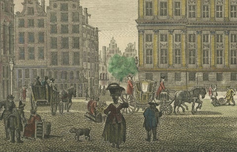 Hand-Colored 1765 Engraving of Amsterdam Royal Palace and Dam Square, 1765, close-up 4