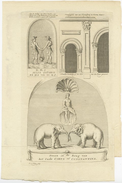 Old Print of Stone with Elephants from the Bridge of Constantine, Algeria, 1773, view 2