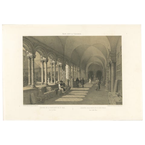 Cloister of San Paolo fuori le Mura, Rome, Antique Architectural Print 1869
