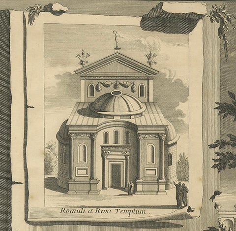 Antique Print of the Temple of Romulus in Rome, Italy C.1705, close-up 4