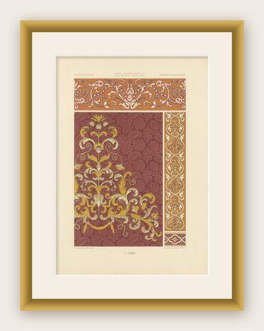 16th–17th C. Renaissance Scrollwork, Ornamental Design, Plate LXXIII, 1869, shown framed