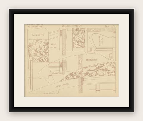 Pl. 36 Antique Print of Furniture Details by Kramer, circa 1910, shown framed