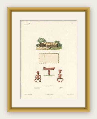 Antique Print of a Spirit House in New Zealand, shown framed