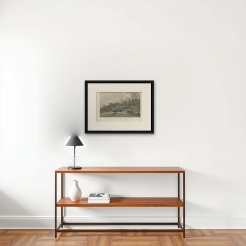 Antique Print of Houses in Nootka Channel by Cook, 1803, shown framed on a wall, true to size