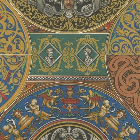 Pl. 59 Antique Print of Renaissance Ornaments by Racinet, circa 1890, close-up 1