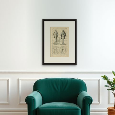 Diana of Ephesus Antique Engraving, Montfaucon Antiquité Expliquée, 1721, shown framed on a wall, true to size