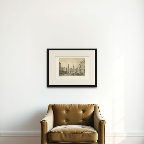 Basilica of Santa Maria Maggiore Façade, Rome, Benoist 1869 Lithograph, shown framed on a wall, true to size