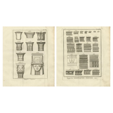 Architectural Study of Egyptian Capitals and Friezes, c.1776 Engraving Set