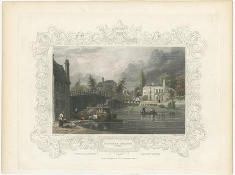 Antique engraving of Datchet Bridge on the Thames, Tombleson, c.1832 to 1834, view 2