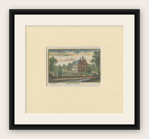 Antique Print of Oudaen Castle Near Utrecht, the Netherlands, shown framed