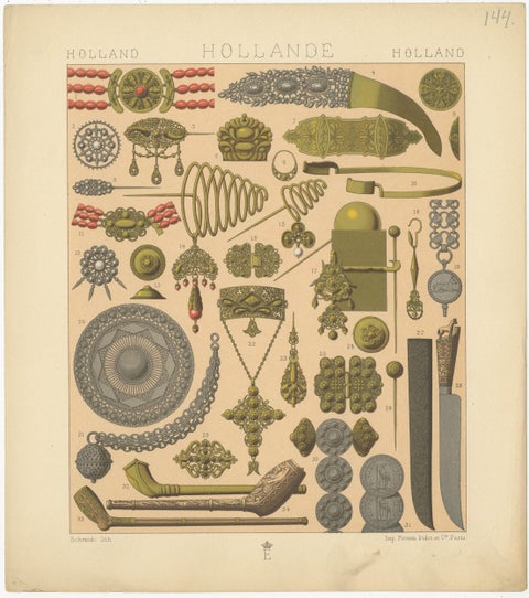 Pl. 144 Antique Print of Holland Decorative Objects by Racinet, 'circa 1880', view 3