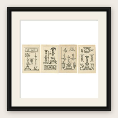 Baroque Ironwork Designs: Tables and Candelabras Engraved, 1767, shown framed