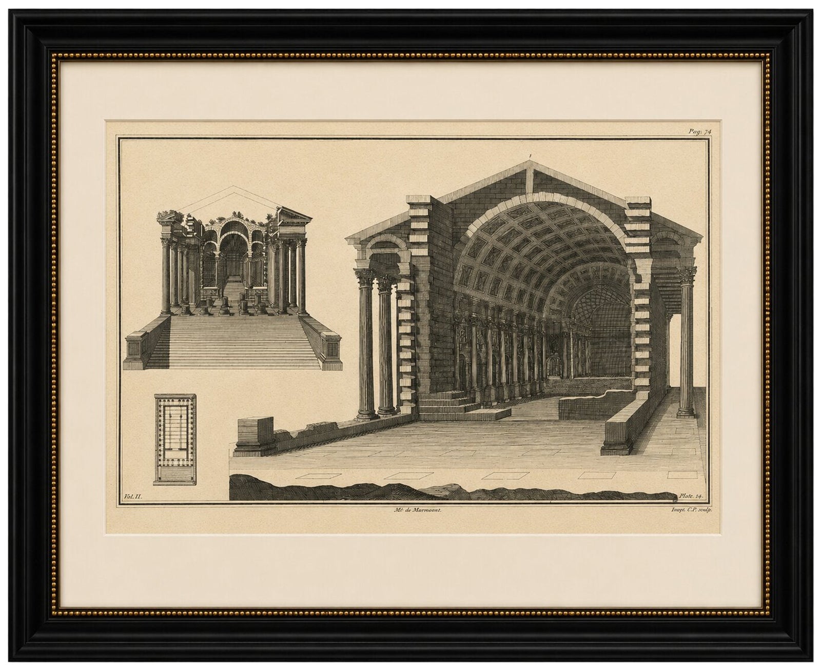 Grand Roman Basilica Interior, Antique Engraving by Montfaucon, 1721