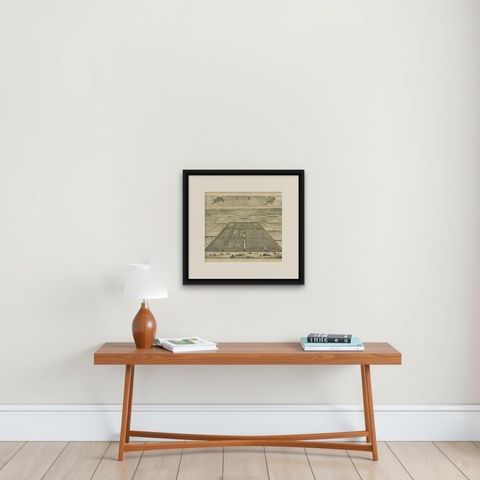 Antique Print of the Poppendam Estate by Smallegange, 1696, shown framed on a wall, true to size
