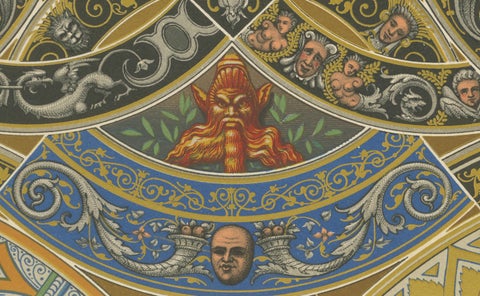 Renaissance Ceiling Ornament, Antique Decorative Print, Plate LIX, 1869, close-up 1