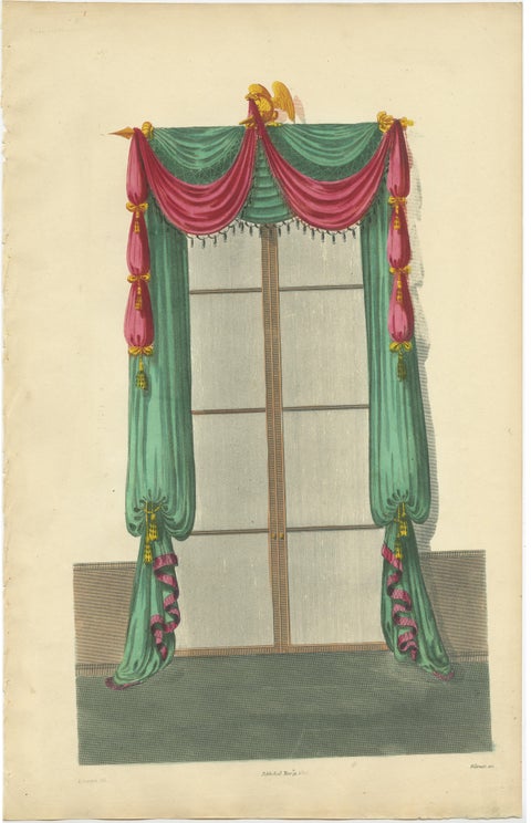 Set of 4 Antique Prints of Windows with Drapery by Sheraton '1805', view 2
