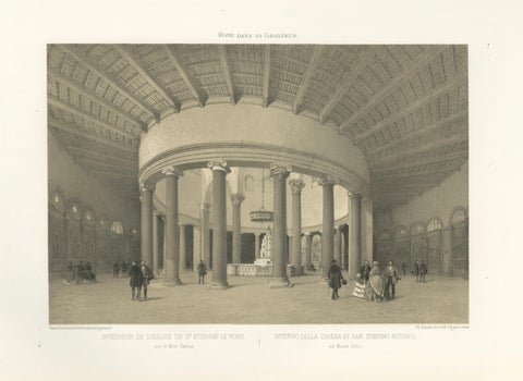Interior of Santo Stefano Rotondo, Rome, Benoist 1869 Lithograph, close-up 1