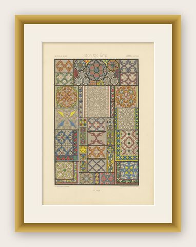 Medieval Floor Tile Patterns, Middle Ages Decorative Motifs, Plate XLV, c.1869, shown framed