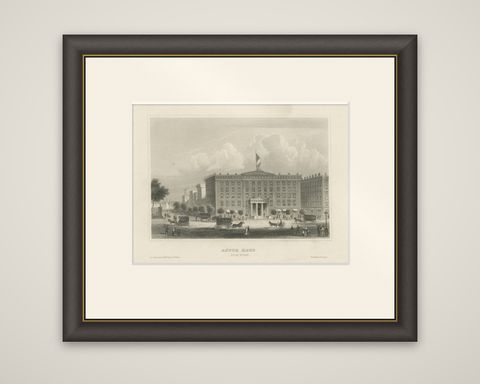 Astor House New York, Antique Broadway Hotel Steel Engraving 1850s, shown framed