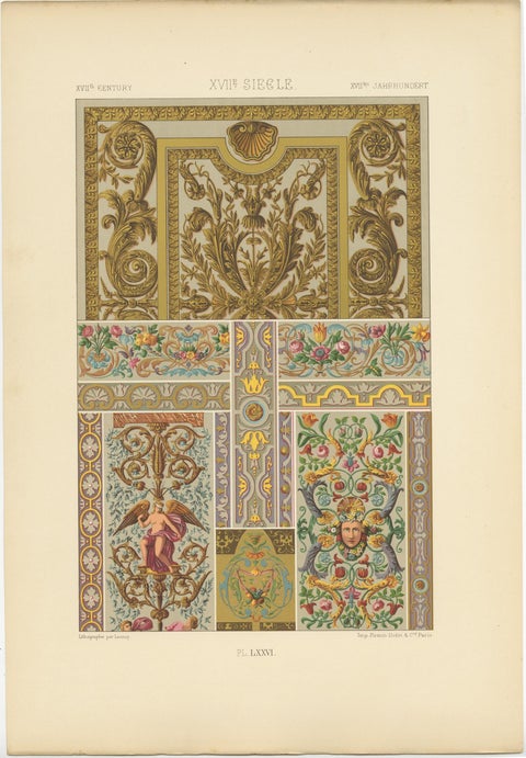 Pl. 76 Antique Print of XVIIth Century Ornaments by Racinet (c.1890), view 4