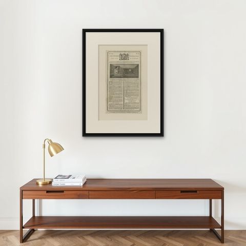 Antique Print of the Parade Hall and Bed of Anna Van Hannover, 1759, shown framed on a wall, true to size