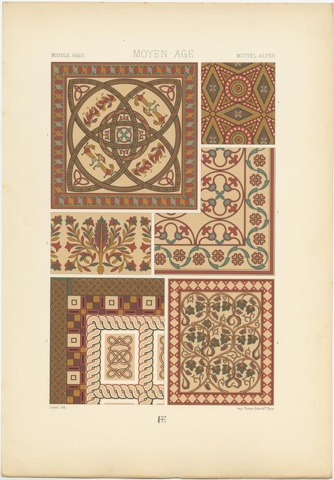 Decorative 80Print of Middle Ages Mosaic Design, France, circa 1890, view 4