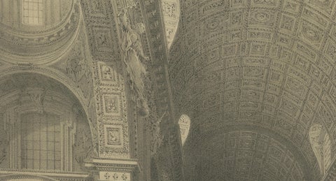 Interior of St. Peter’s Basilica Vatican Rome, Benoist Lithograph 1869, close-up 6