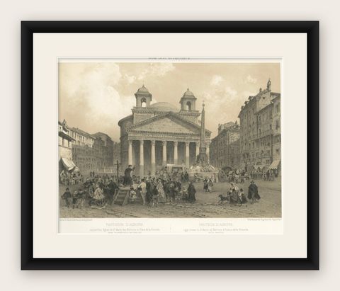 The Pantheon and Piazza della Rotonda, Rome, Benoist 1869 Lithograph, shown framed