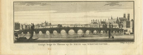 Antique Print with Views of the London Bridge and Westminster Bridge, 1754, view 4