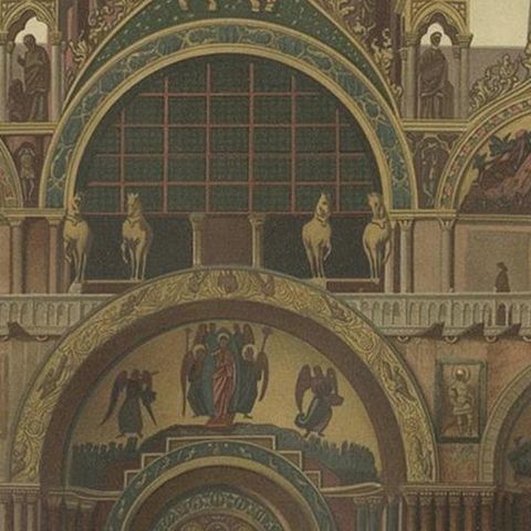 Large Antique Print of the Main Facade of the Basilica of San Marco, 1881, close-up 2