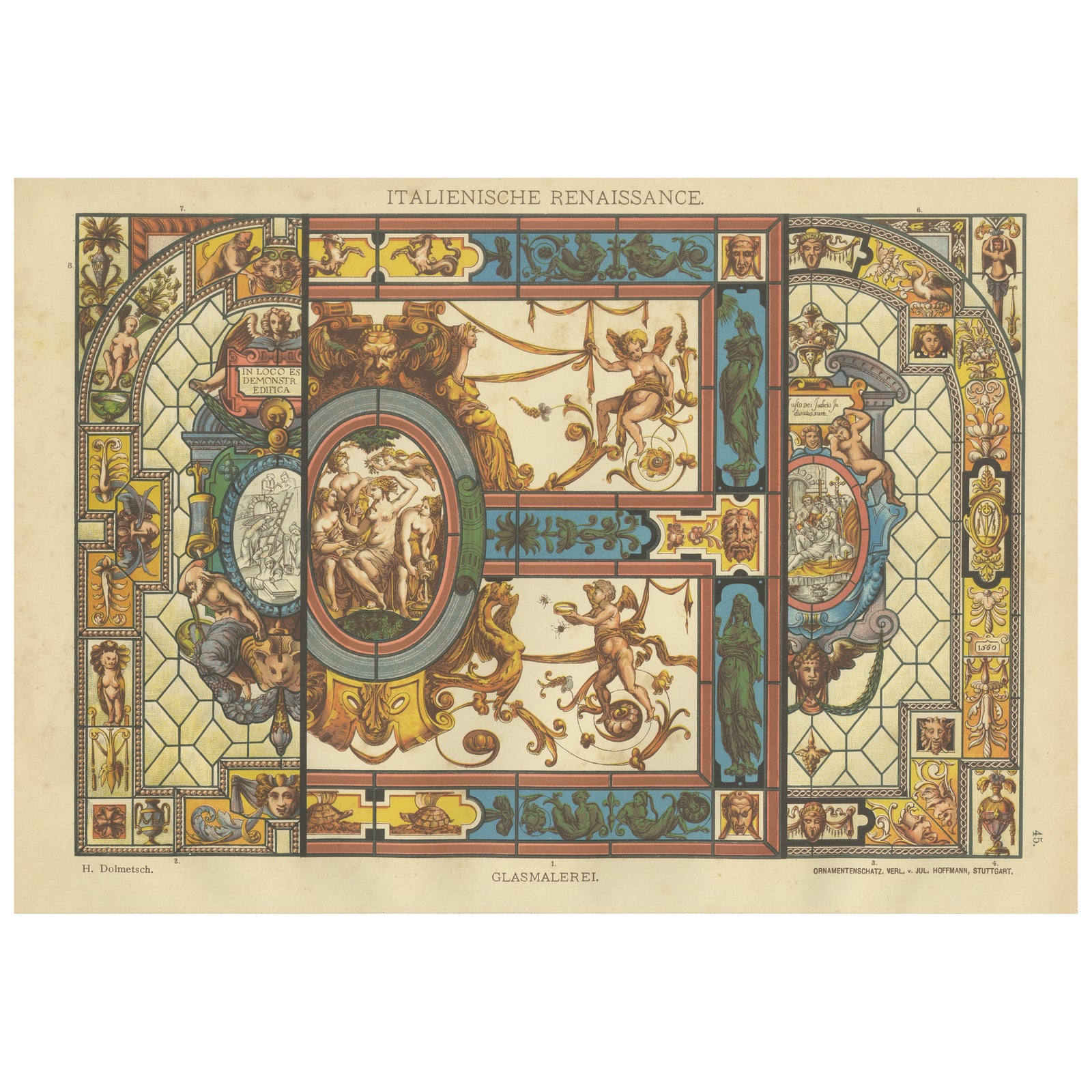 Italian Renaissance Stained Glass Design Print from Ornamentenschatz, 1887