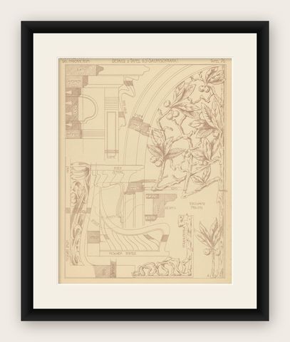 Pl 76 Antique Print of Furniture Details by Kramer, 'circa 1910', shown framed