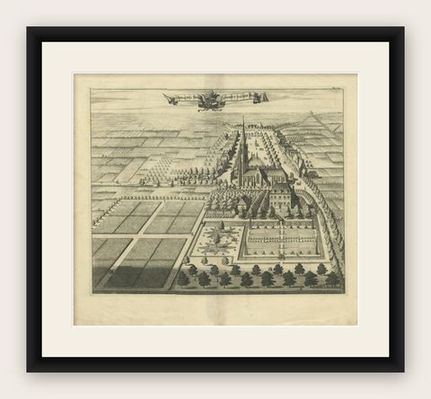 Antique Print of the Heerlijkheid Nisse Estate by Smallegange, 1696, shown framed