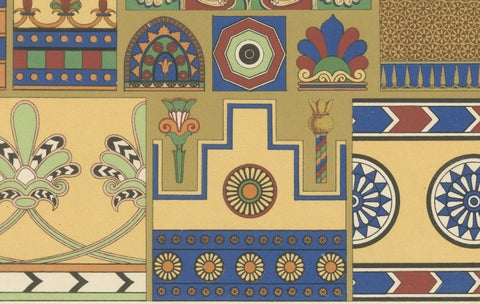 Assyrian Ornament Print, Color Lithograph of Ancient Motifs and Symbols, c.1869, close-up 1