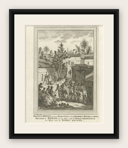 Antique Engraving of Houses of Benin in Africa, 1748, shown framed