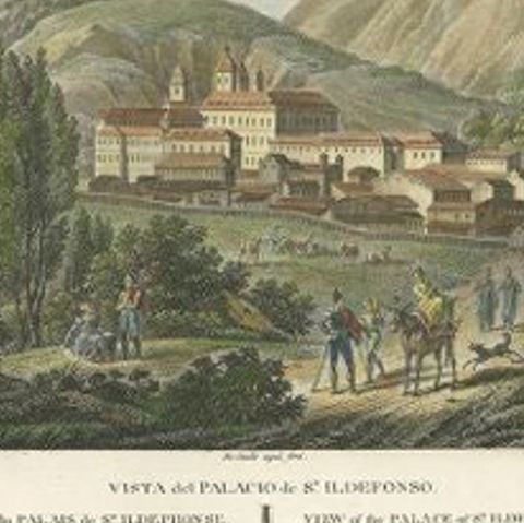 Antique Print of the Palace of St. Ildephonse in Spain, c.1820, close-up 1