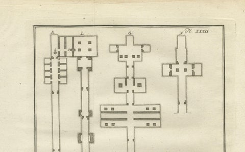 Tomb Layouts of Kings at Thebes with Path to Chamber X, Egypt Engraving, 1776, close-up 2