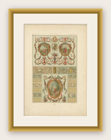 Louis XVI Decorative Panel Chromolithograph by Albert Racinet, Paris, c. 1873, shown framed