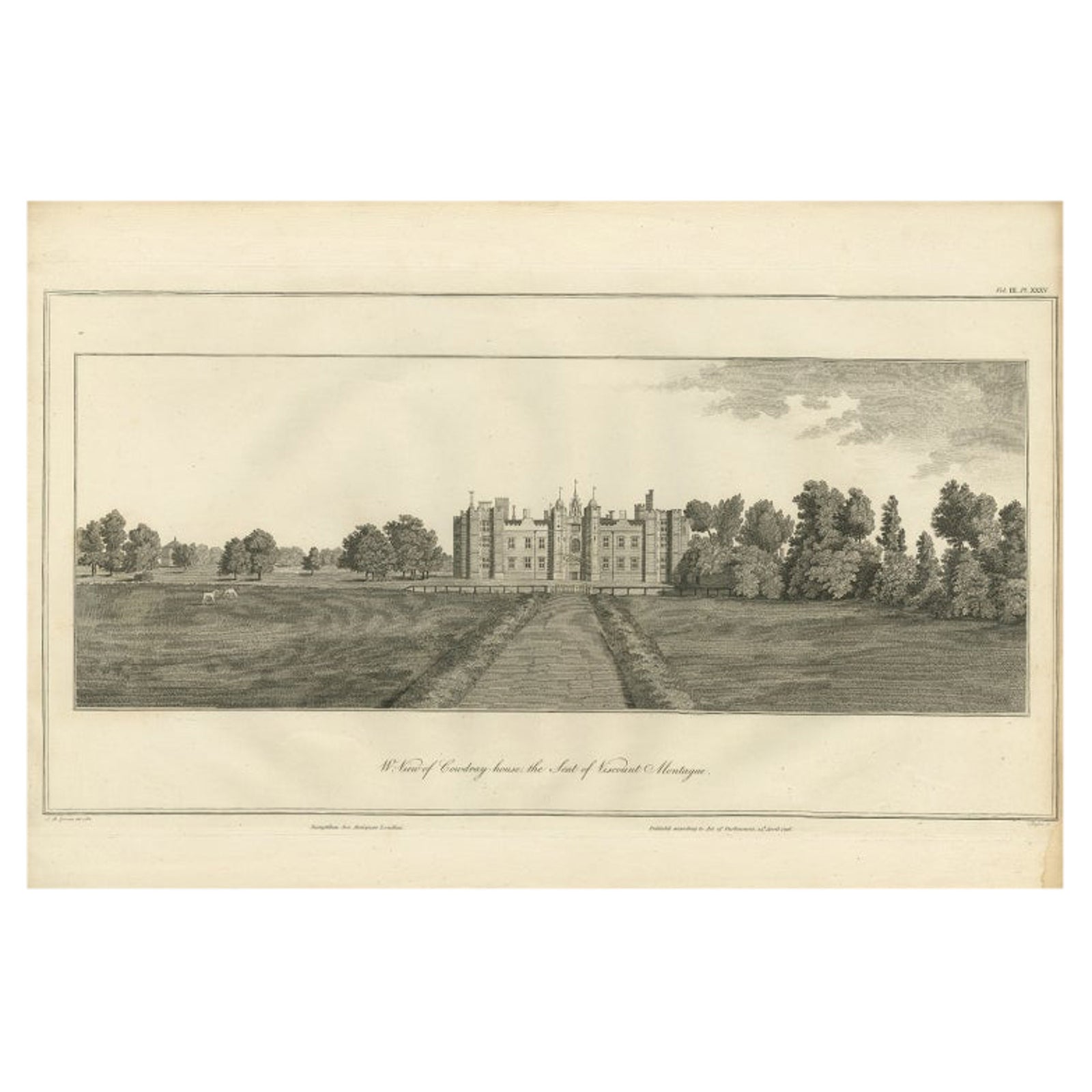 West View of Cowdray House, Historic Sussex Estate Engraving, 1796