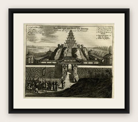 Antique Print of the Castle of the Shogun of Firando in Japan, 1669, shown framed