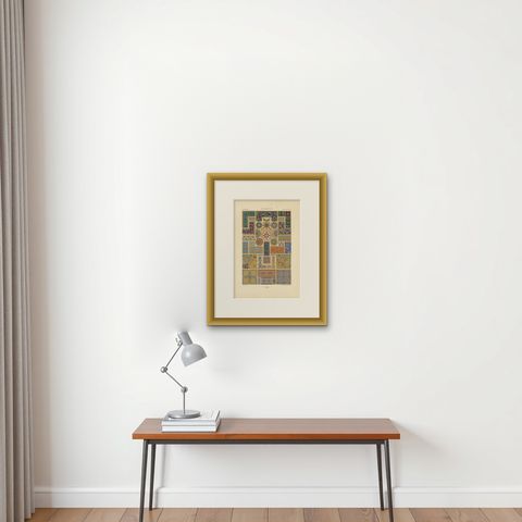 Pl. 31 Antique Print of Byzantine Ornaments by Racinet, circa 1890, shown framed on a wall, true to size