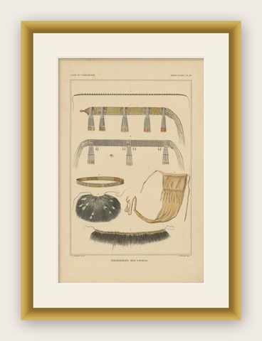 Antique Print with Decorations 'New Guinea, Indonesia' by Temminck, circa 1840, shown framed